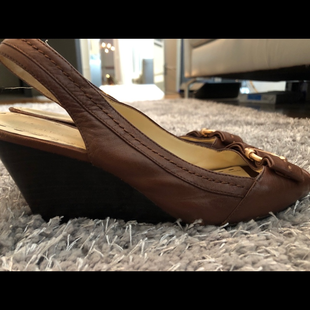 Light brown Coach wedge peep toe slingbacks..Comfy